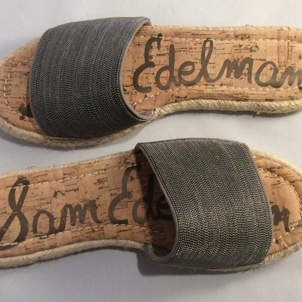 Sam Edelman Women's Aluna Slide Sandal Pewter Braided Espadrille Size 7.5 M